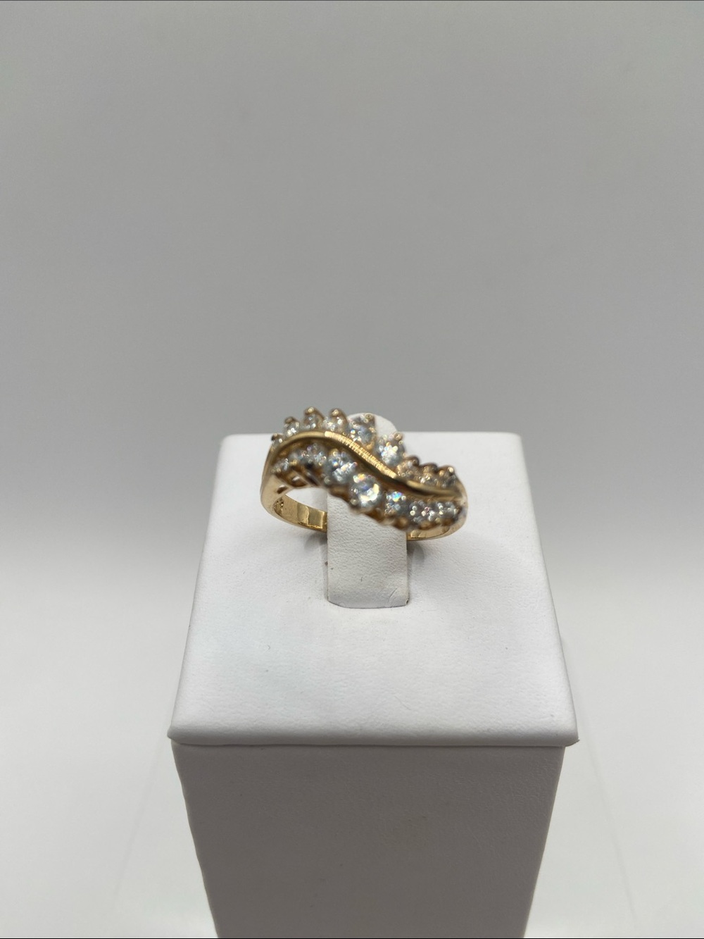 Sterling Silver 925 Gold Clad Simulated Diamond Waterfall Wave Ring Size 8